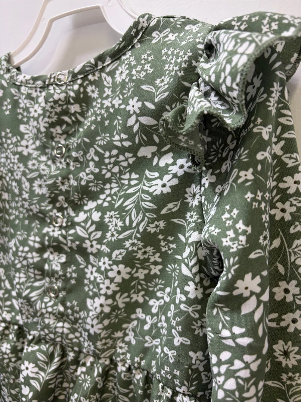 Green Floral Ruffle Shoulder Toddler Bodysuit